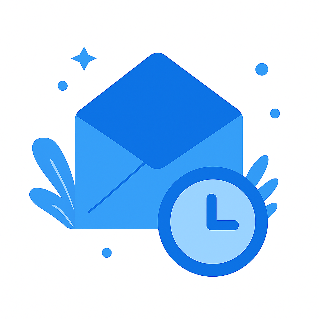 Blue envelope and clock icon representing a scheduled message